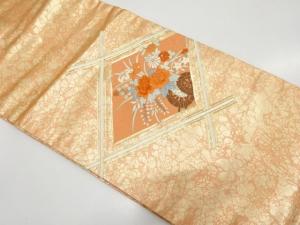 斜め格子に花車模様　刺繍　名古屋帯